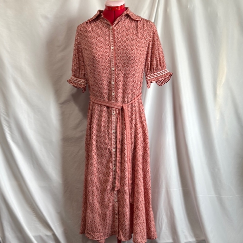 Max Studio Pink Midi Dress with Cuffed Sleeves and Tie Waist XS226